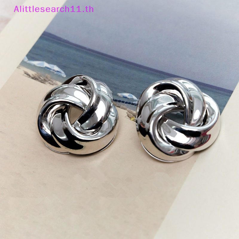Alittlesearch11 ต่างหูโลหะ แบบเกลียว สีทอง เรียบง่าย แฟชั่น สําหรับผู้หญิง