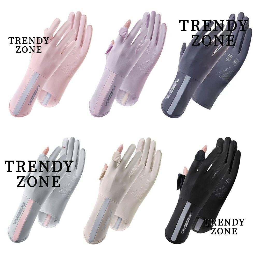 Trendyzone ถุงมือกันแดด ผ้าเรยอน แบบบาง ยืดหยุ่น ป้องกันรังสียูวี กันลื่น เหมาะกับฤดูใบไม้ผลิ และฤดูร้อน