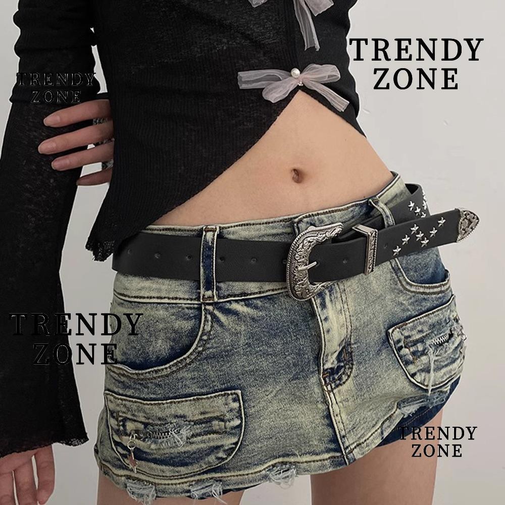 Trendyzone เข็มขัดหนัง PU แกะสลัก ลายดอกไม้ ปรับได้ ทนทาน ใช้ซ้ําได้ แฟชั่นสําหรับผู้หญิง