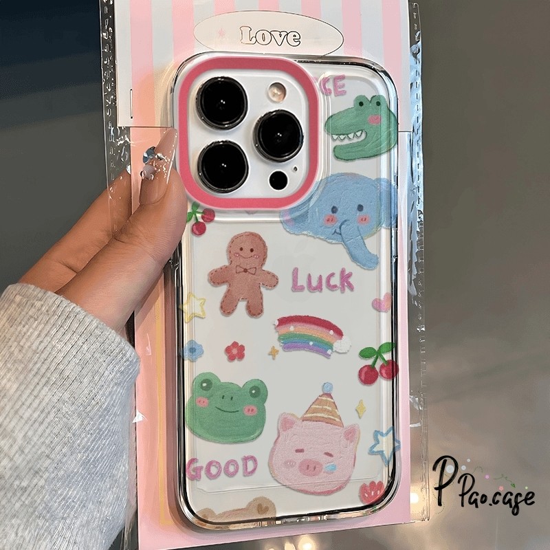 เคส IPhone 12 15 11 13 14 Pro Max X XS Max XR 6 6s 7 8 Plus SE 2020 เคสลายการ์ตูนสัตว์น่ารักสีรุ้งเชอร์รี่