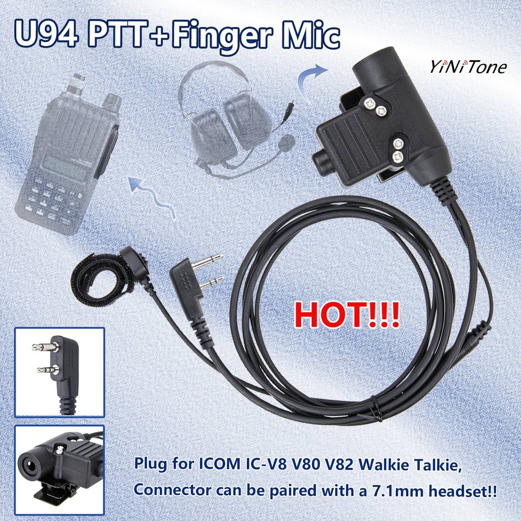 Push to talk with Finger Microphone for ICOM IC-V8 V80 V82 Two Way Radio Standard 7mm Plug High Stre