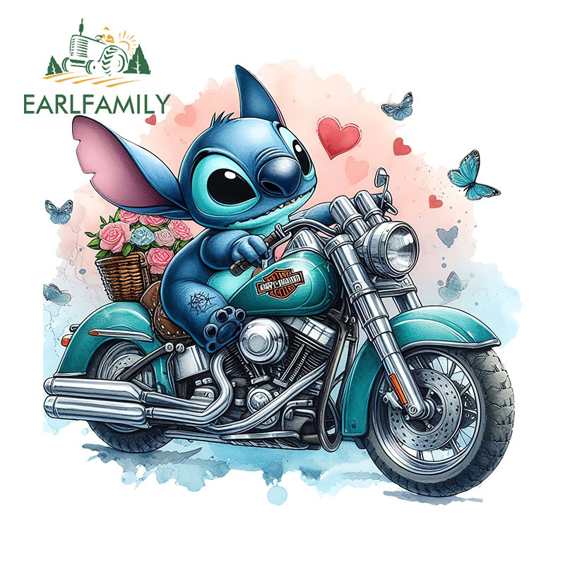 Earlfamily Stitch Ride รถจักรยานยนต์ตลกรถสติกเกอร์บุคลิกภาพกันน้ํา JDM Decals เหมาะสําหรับรถจักรยานยนต์กระดานโต้คลื่นแล็ปท็อปกระเป๋าเดินทางรถบรรทุก