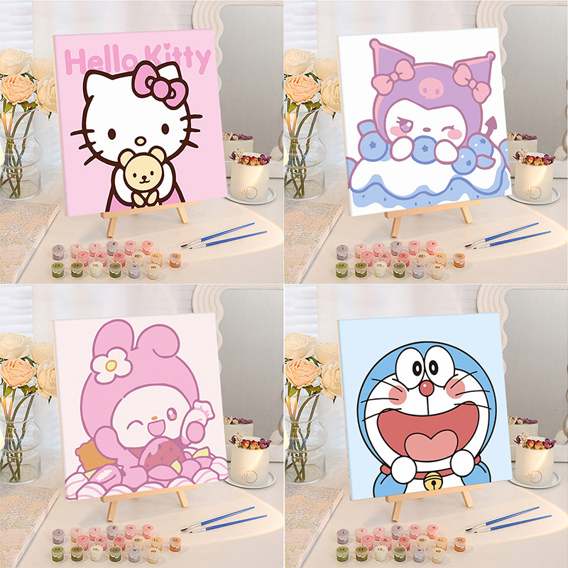 ภาพระบายสีตามตัวเลข 20X20ซม sanrio คุโรมิ/kuromi/kitty ชุดระบายสี วาดภาพระบายสี ฝึกสมาธิ DIY จิตรกรรม