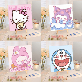 ภาพระบายสีตามตัวเลข 20X20ซม sanrio คุโรมิ/kuromi/kitty ชุดระบายสี วาดภาพระบายสี ฝึกสมาธิ DIY จิตรกรรม