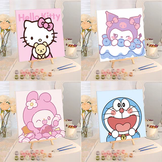 ภาพระบายสีตามตัวเลข 20X20ซม sanrio คุโรมิ/kuromi/kitty ชุดระบายสี วาดภาพระบายสี ฝึกสมาธิ DIY จิตรกรรม