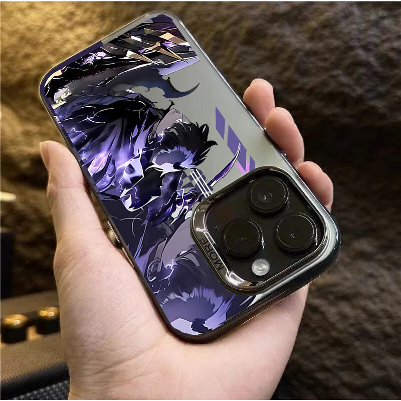 Solo Leveling เคสโทรศัพท์สําหรับ Iphone 16 Pro Max 11 12 13 14 15 Pro Max 14 15 Plus 11Pro 12 Pro ปลอกชุบฮาร์ดอะนิเมะการ์ตูนรูปแบบตัวอักษร PC Cover - รูปที่ 2