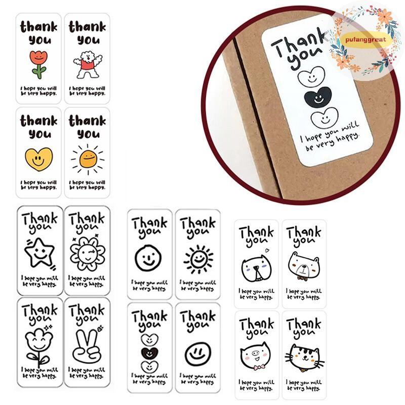 Pufanggreat 100 ชิ้น-25 แผ่นน่ารักขอบคุณสติกเกอร์ป้ายสําหรับของขวัญกล่องแพคเกจเบเกอรี่ห่อตกแต่ง TH