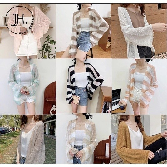 JH.lucky พร้อมส่งเสื้อคลุมไหมพรมแขนยาวผู้หญิง ไปทะเล ตาร์ดิแกน ไหมพรม กันแดด #363