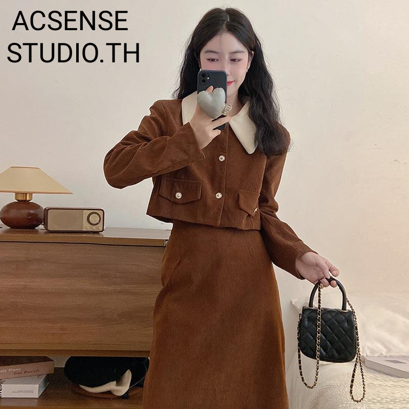 ACSENSE STUDIO.TH แขนเสื้อยาว แจ็คเก็ต เสื้อแจ็คเก็ตผู้หญิง ง่ายๆ Korean สบายๆ Fashion WWT23A119G 4Z240127