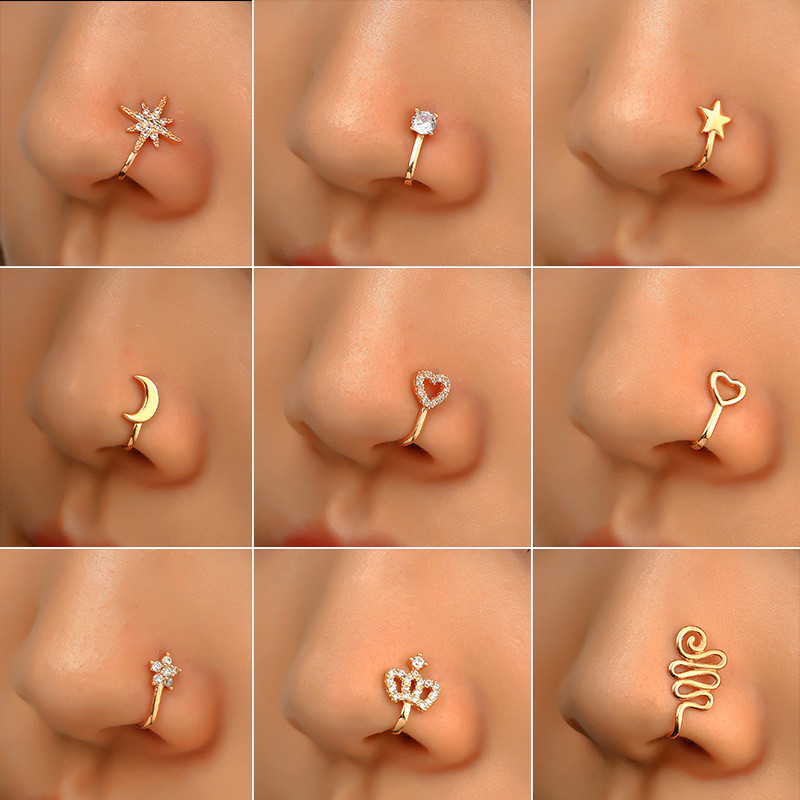 เครื่องประดับ ต่างหู แบบคลิปหนีบ รูปตัวยู รูปตัวยู หัวใจ ดอกไม้ เรียบง่าย สไตล์เรโทร ของขวัญ สําหรับร่างกาย จมูก 1 ชิ้น