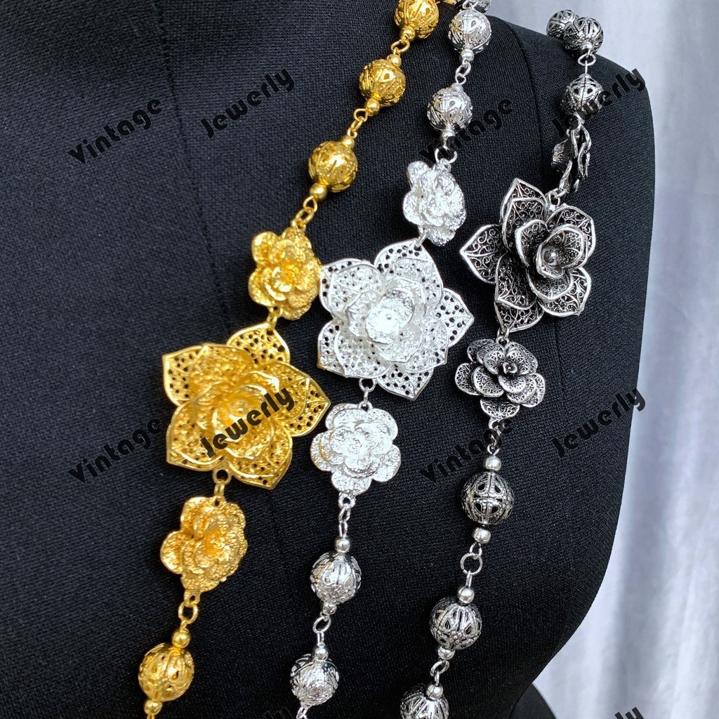 สร้อยสังวาลย์ เครื่องประดับตกแต่งชุดไทย มี 3 สีให้เลือก (ชุบทอง/เงินรมดำ/เงิน) สินค้าพร้อมส่งจากประเทศไทย