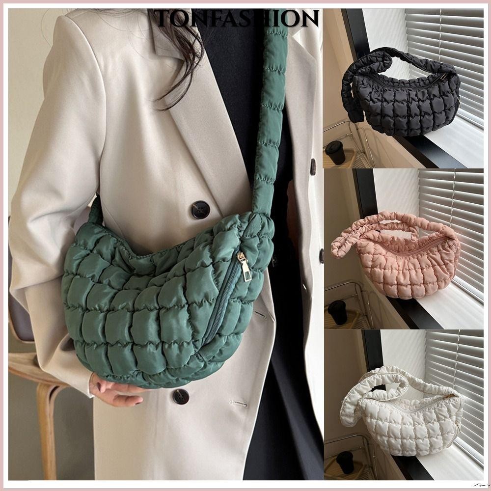 Tonfashion กระเป๋าสะพายไหล่ลําลอง ผ้าฝ้าย ขนาดใหญ่ จุของได้เยอะ สีพื้น สําหรับสตรี