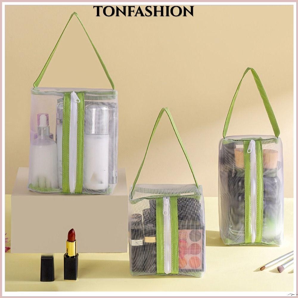 Tonfashion กระเป๋าเครื่องสําอาง กระเป๋าตาข่ายไนล่อน มีซิป ขนาดใหญ่ จุของได้เยอะ สําหรับเดินทาง