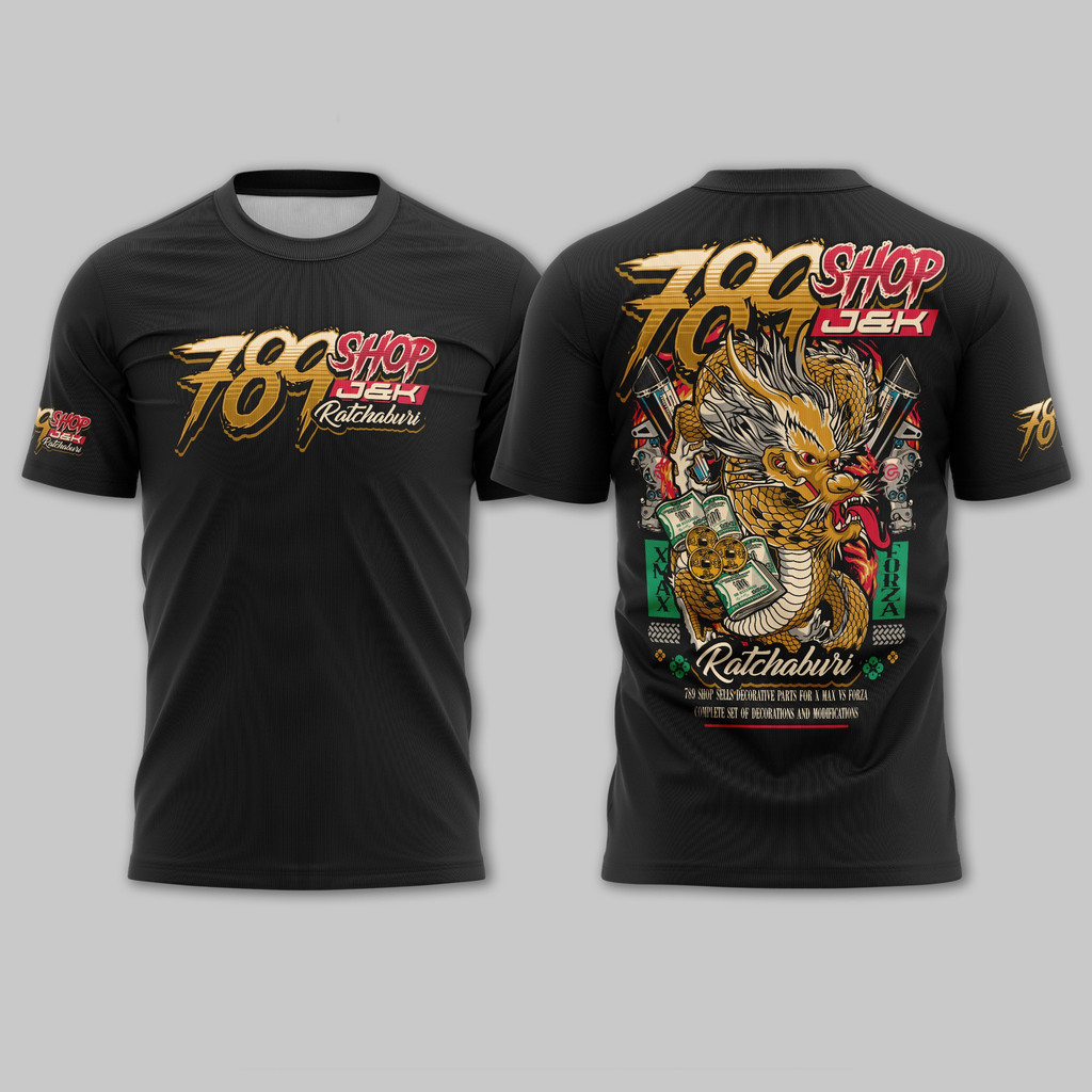 2024 Ratchaburi 789shop X MAX VS FORZA จังหวัดราชบุรี เสื้อยืดมังกรทอง Cotton