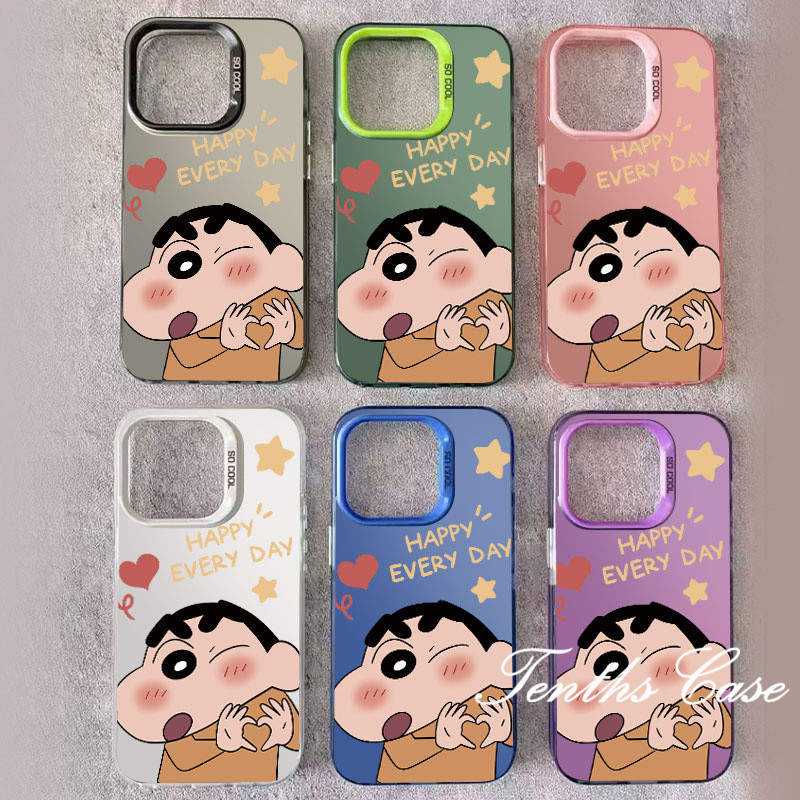 เคสโทรศัพท์มือถือ Tpu นิ่ม ชุบโลหะ ลายการ์ตูนชินจังน่ารัก สําหรับ Samsung A15 A25 A50 A04 A05 A04s A05s A03 A03s A54 A14 A34 A52 A23 A13 A12 A53 S24