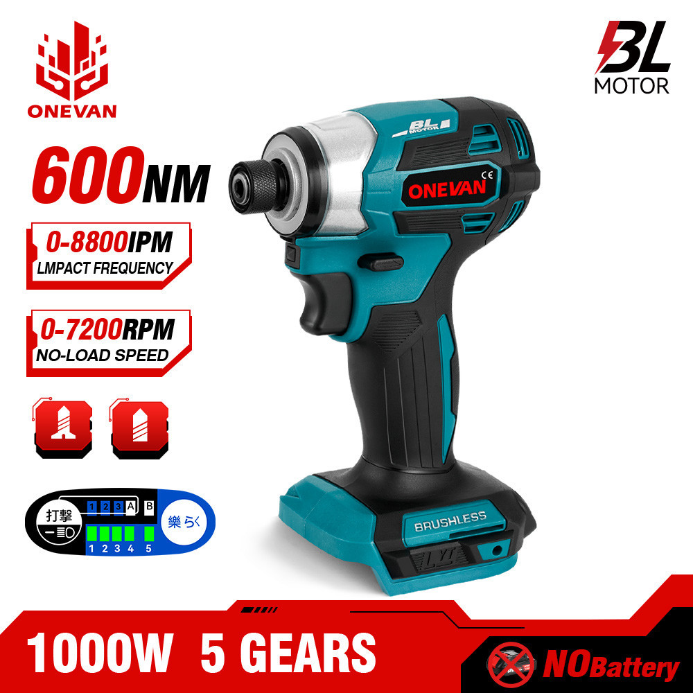 Onevan ชุดไขควงกระแทกไฟฟ้า ไร้สาย ความเร็ว 5 ระดับ 600N.m สําหรับแบตเตอรี่ Makita 18V