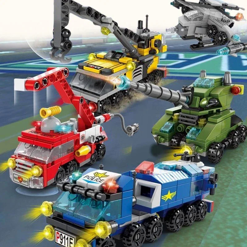 6 in 1 Kids Bricks Toys Vehicle Shapes Aviation Spaceport Model Building Blocks Construction Baby In