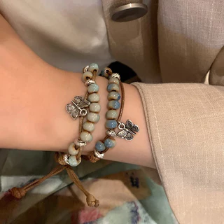 ส่งจากไทย⚡สร้อยข้อมือผีเสื้อถักลูกปัดเซรามิกสไตล์จีนย้อนยุคแฟชั่นเครื่องประดับปรับขนาดสําหรับผู้ชายและผู้หญิง.COD