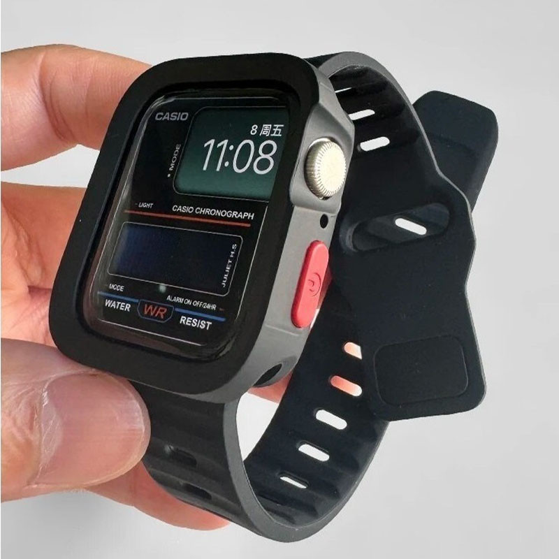 เคสและสายนาฬิกาข้อมือซิลิโคน TPU สําหรับ Apple Watch Ultra 2/1 9 8 7 6 5 4 SE iWatch ขนาด 49 45 44 41 40 มม.