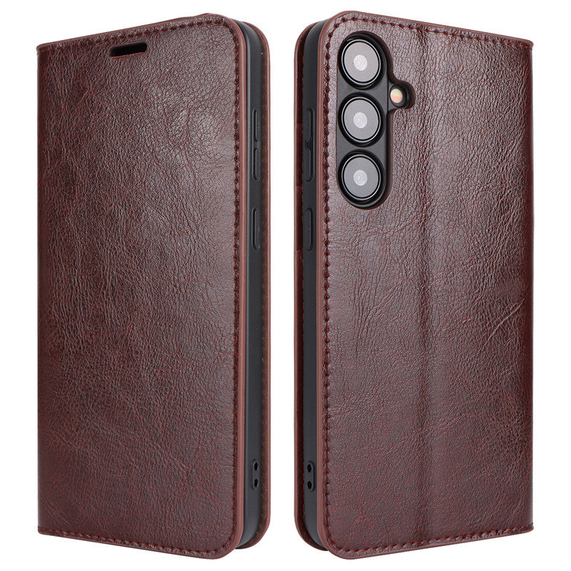 เคสโทรศัพท์หนังวัวแท้ ฝาพับ พร้อมช่องใส่บัตร สําหรับ Samsung Galaxy S23 FE S24 Ultra S22 Plus A25 A24 A54 A14 A34