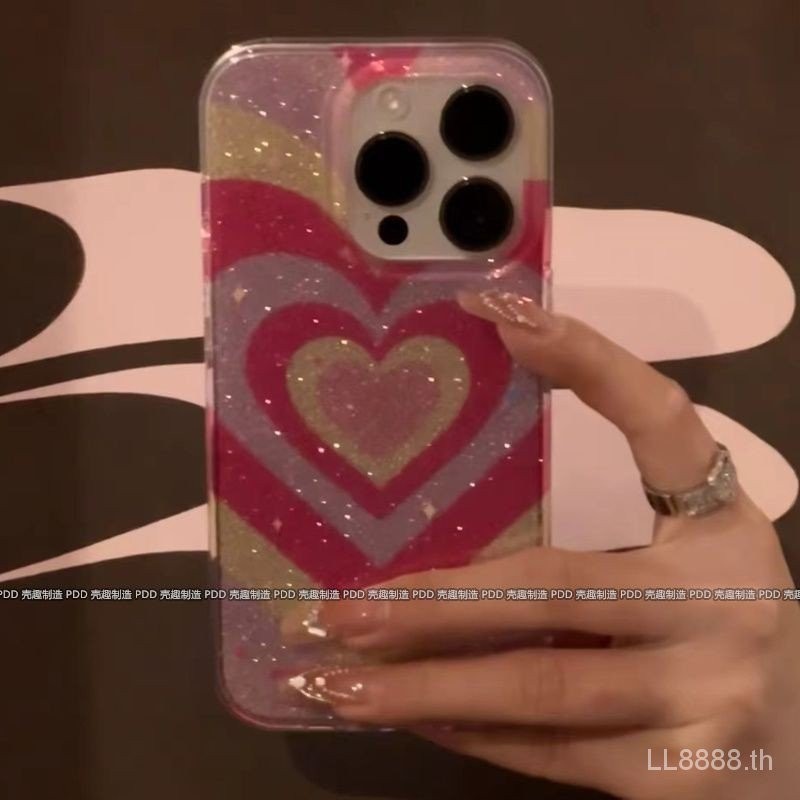 เคสโทรศัพท์มือถือ กันกระแทก ลายหัวใจ แต่งกลิตเตอร์ เรียบง่าย สําหรับ iPhone 15 14promax 11pro xr xsmax y2k13 12 7 8plus LQW3