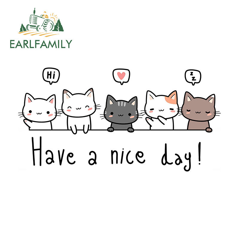 EARLFAMILY 13 ซม.แมวน่ารักรถสติกเกอร์ตู้เย็นกระจกหน้ารถกระดานโต้คลื่นไวนิลกันน้ําDecalsแฟชั่นScratch-Proofรถอุปกรณ์เสริม