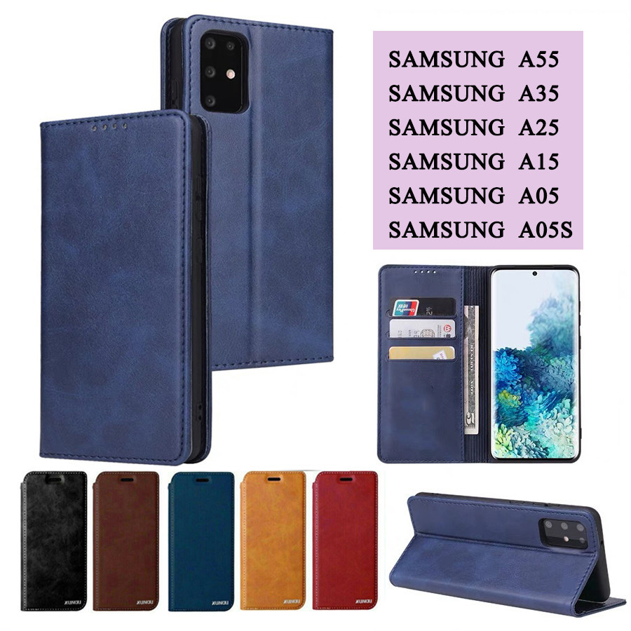 SAMSUNG A55 5G เคสฝาพับ ตั้งได้ ล็อคได้ สำหรับ ซัมซุง A35 A25 A15 A06 A16 เคสกันกระแทก ใส่บัตรได้ รุ่นใหม่ พร้อมส่งในไทย
