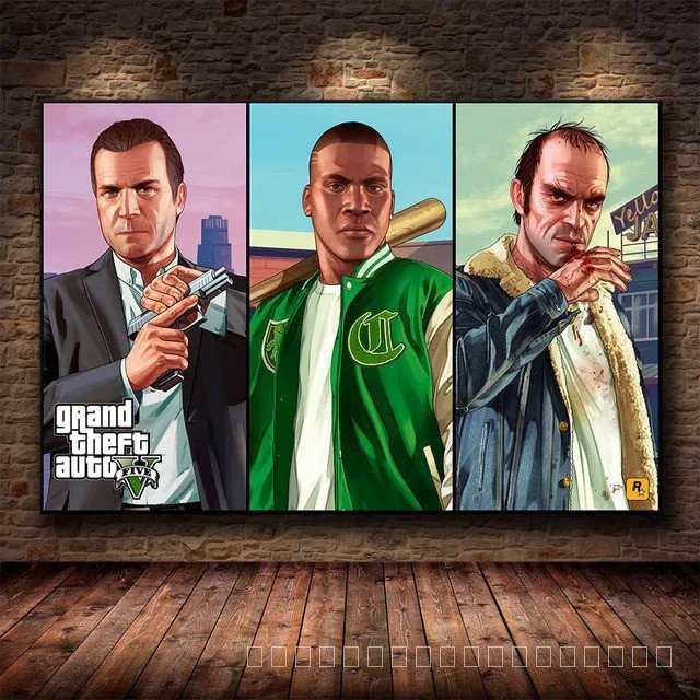 Grand Theft Auto V Game โปสเตอร์ GTA 5 ผ้าใบ พิมพ์ลายศิลปะ สําหรับตกแต่งผนังห้อง บ้าน