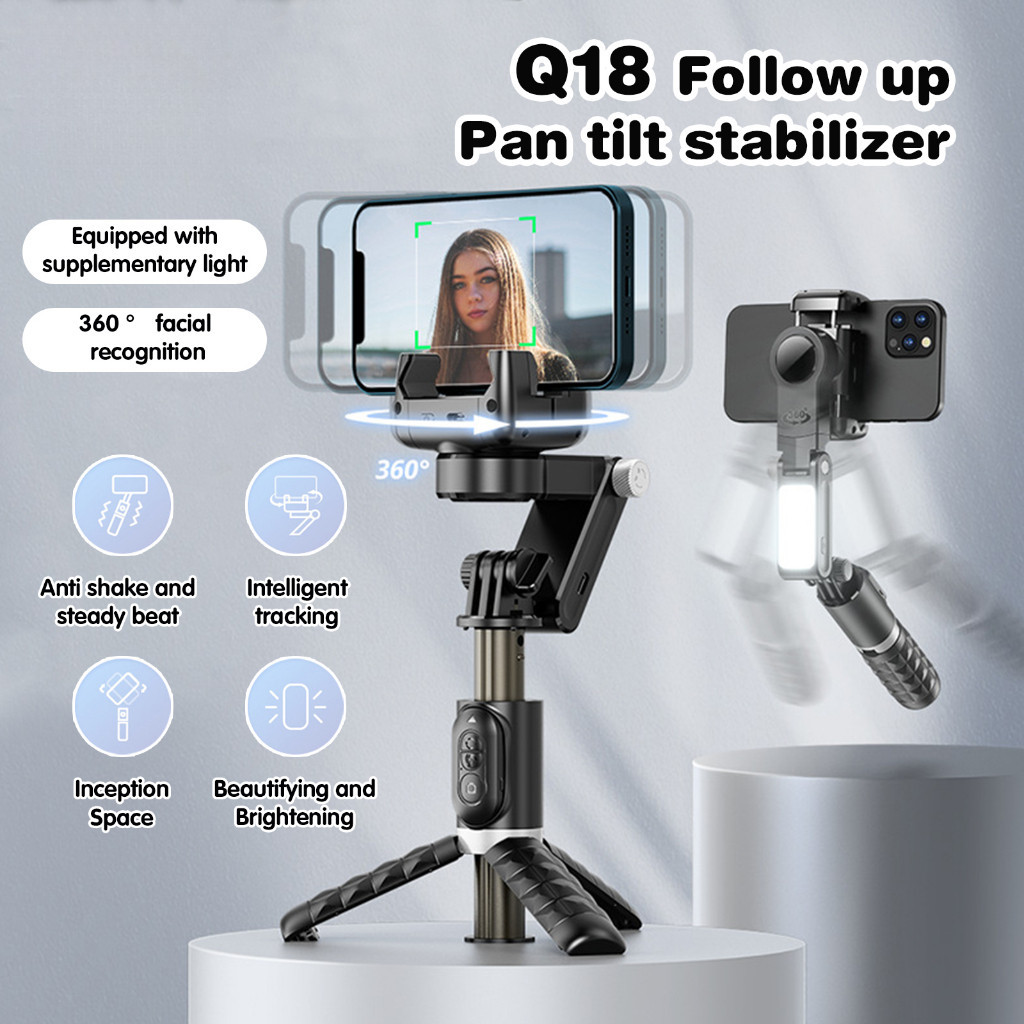 360° 4 in1 Phone Stabilizer Gimbal พร้อมรีโมทไร้สาย,Q18 gimbal Stabilizer ขาตั้งกล้องเซลฟี่โทรศัพท์ม