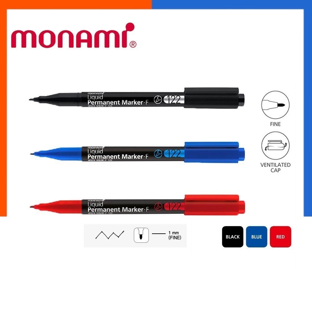 ปากกากันน้ำ เขียนซีดี ลบไม่ออก เขียนได้ทุกพื้นผิว MONAMI XF-103/F-122/120/121 เขียน CD เขียนซีดี มาคเกอ PERMANENTโมนามิ