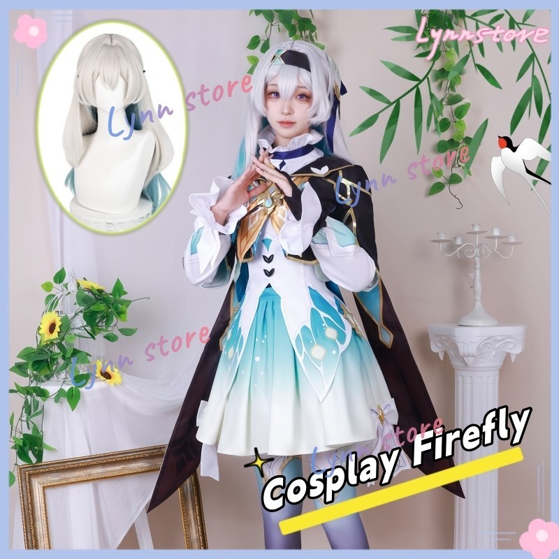 Firefly ชุดคอสเพลย์ วิกผม HONKAI STAR RAIL เครื่องแบบ + ที่คาดผม + กระดิ่ง อะนิเมะ ปาร์ตี้ สําหรับผู้หญิง คอสเพลย์ ชุดโลลิต้า