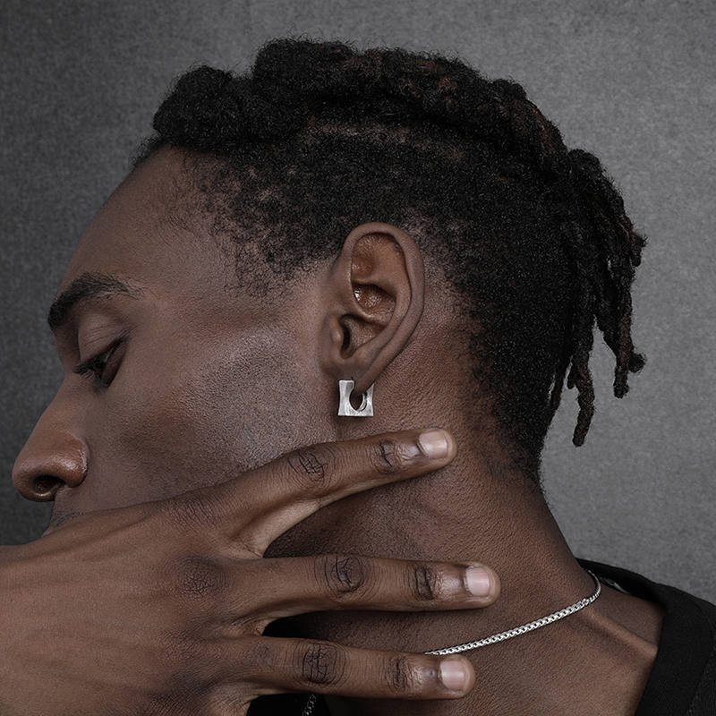 Original Design Sterling Silver Earrings Men's Trendy Unique Men's Niche Hip Hop Single Square Large Circle AtHJ