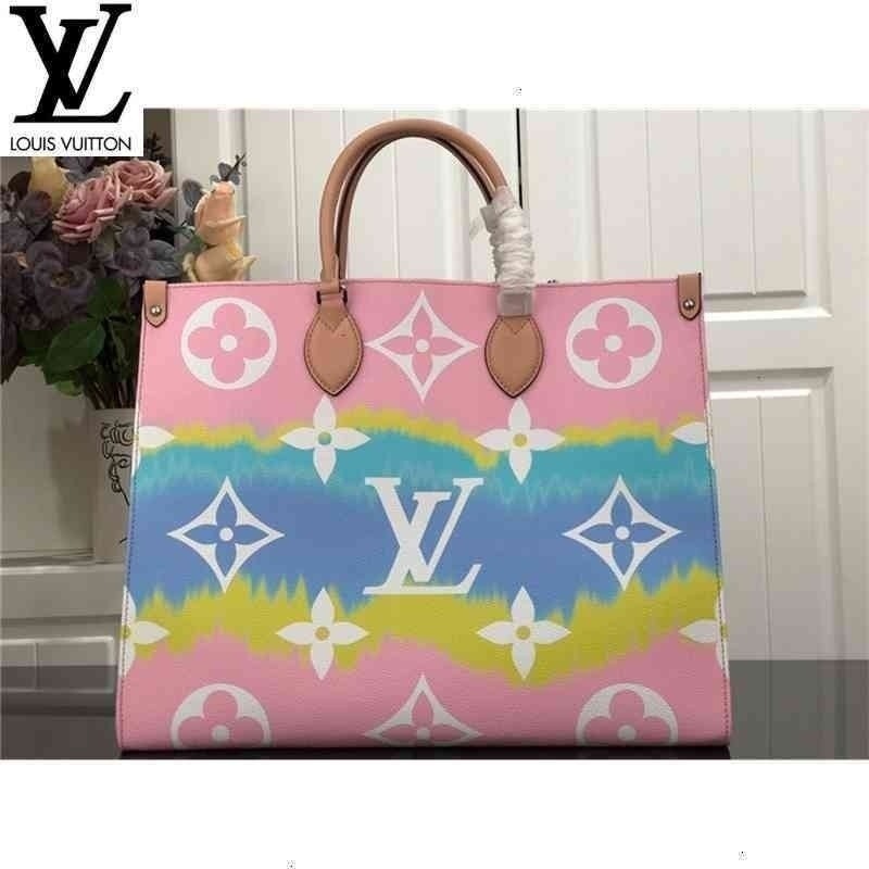 หลุยส์วิตตอง Louis Vuitton กระเป๋า lv m45119 สีชมพู onthego พลัสขนาดกระเป๋าช้อปปิ้งสำหรับผู้หญิงกระเป๋าสะพายไหล่ตอนเย็น
