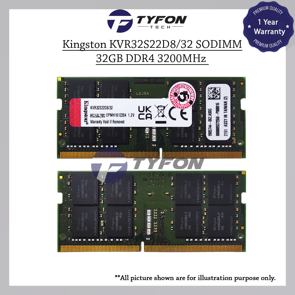 Kingston KVR32S22D8/32 SODIMM 32GB DDR4 3200MHz แล็ปท็อป RAM (ตกแต่งใหม่)