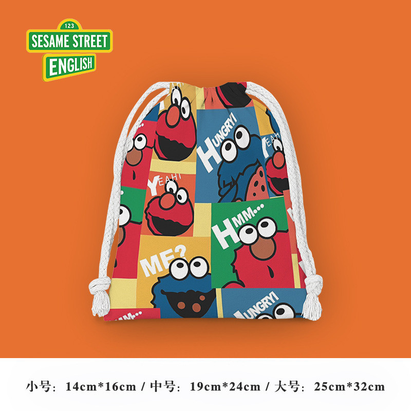 Sesame Street Drawstring Bag กระเป๋าลิปสติก Drawstring Cartoon Small Cloth Bag Student Sundries Storage Bag Cosmetic Bag Portable Toiletry Bag