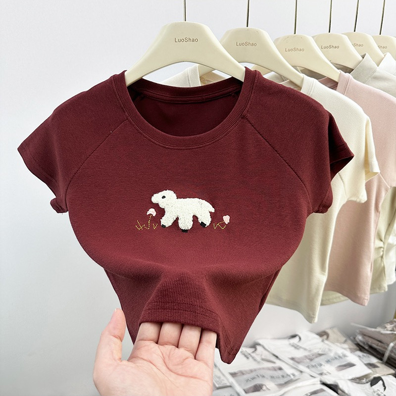 Bh เสื้อยืด แขนสั้น ผ้าฝ้าย ปักลาย สไตล์เกาหลี สําหรับผู้หญิง