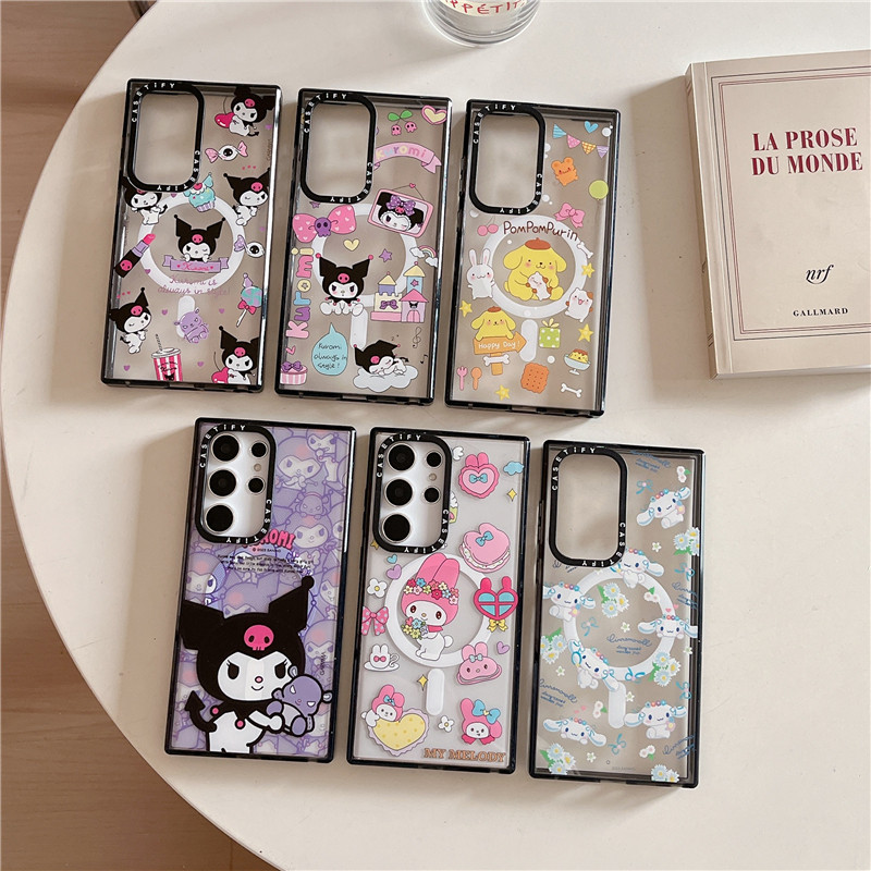 SAMSUNG Casetifymy Melody KuromiSamsung Galaxy S24 Plus S22 S23 S24 Ultraเคสโทรศัพท์การ์ตูนPom Pom Purinแฟชั่นผลกระทบดูดแม่เหล็กอะคริลิคปลอกกันกระแทกฝาครอบป้องกัน