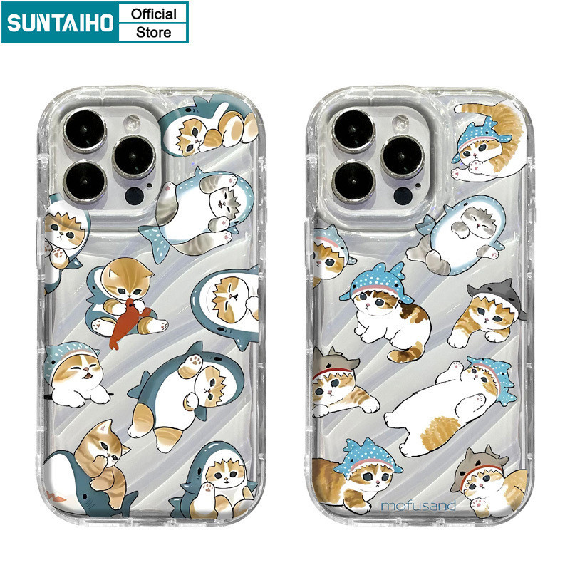 Suntaiho เคสไอโฟน เคสโทรศัพท์มือถือแบบนิ่ม TPU ใส กันกระแทก ลายแมวฉลามน่ารัก สําหรับ Iphone 15 14 13 12 11 Pro Max IP 7 8 Plus Iphon X XS XR Xs Max