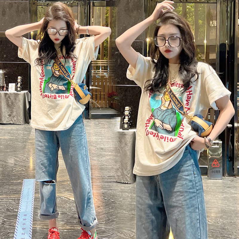 （พร้อมส่งจากกทม มาถึงใน 2วัน）เสื้อยืดยอดฮิตสไตล์ญี่ปุ่นและเกาหลี ลายการ์ตูน ใส่สบาย เสื้อเชิ้ตลำลอง oversize