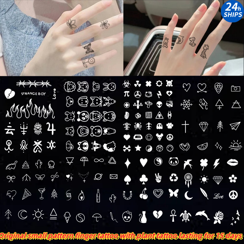สติกเกอร์รอยสักชั่วคราว ลายนิ้วมือน่ารัก สีดํา กันน้ํา ใช้งานได้นาน 15 วัน