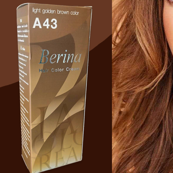 ฮิตมาก เบอริน่า A43 สีน้ำตาลอ่อนเหลือบทอง สีผม สีย้อมผม เปลี่ยนสีผม ครีมย้อมผม  Berina A43 Light Golden Brown