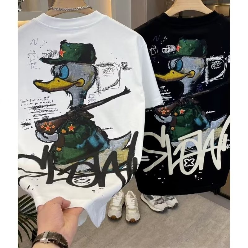 Men Street Wear เสื้อยืดแขนสั้นผู้ชาย Slim-Fit พิมพ์ Top Street Wear ฤดูร้อน 2024 สไตล์ใหม่อินเทรนด์รอบ Ne