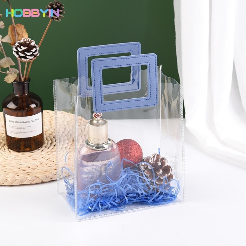 HOBBYIN กระเป๋าช้อปปิ้ง PVC แบบใส ทรงสี่เหลี่ยม กันน้ํา สีฟ้า