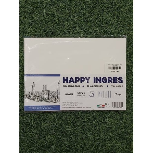 กระดาษวาดเขียน Happy Ingres 1 A5 110G, A5 1 ซ้อน - KR GROCERY