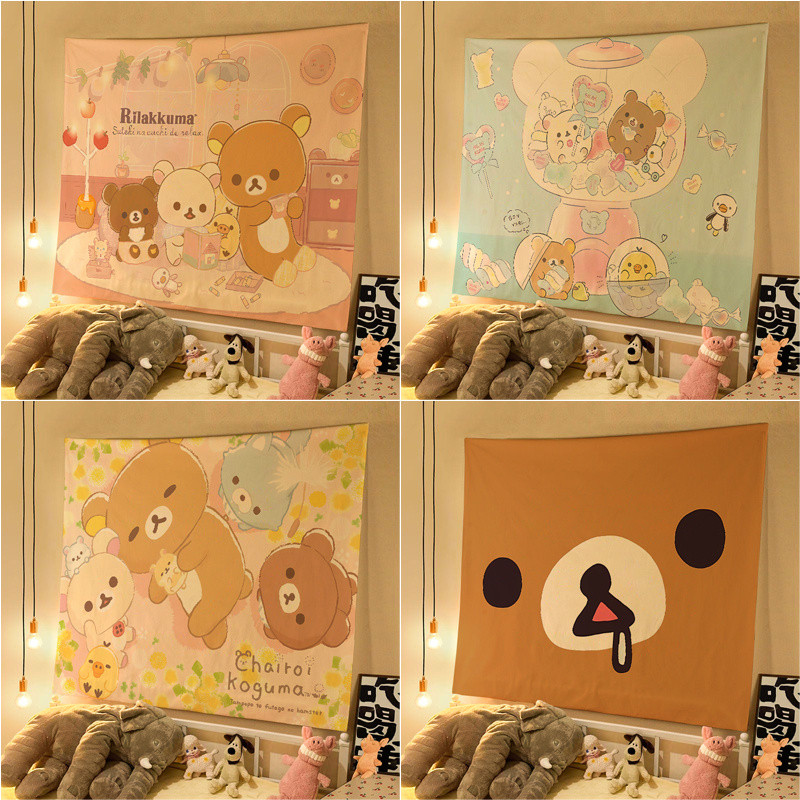 ผ้าแขวนสไตล์การ์ตูน Rilakkuma สไตล์อินสตาแกรม สำหรับหอพักนักเรียน ห้องนอน ผ้าแขวนตกแต่งน่ารัก