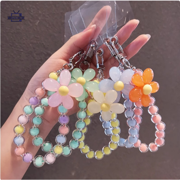 สายคล้องโทรศัพท์มือถือinsอินส์มาการองแบบใสดอกไม้ลูกปัดโซ่ใสขนมกรณีหูฟังกระเป๋าจี้caseดอกไม้ภาษาญี่ปุ่นและเกาหลีดอกไม้ดอก