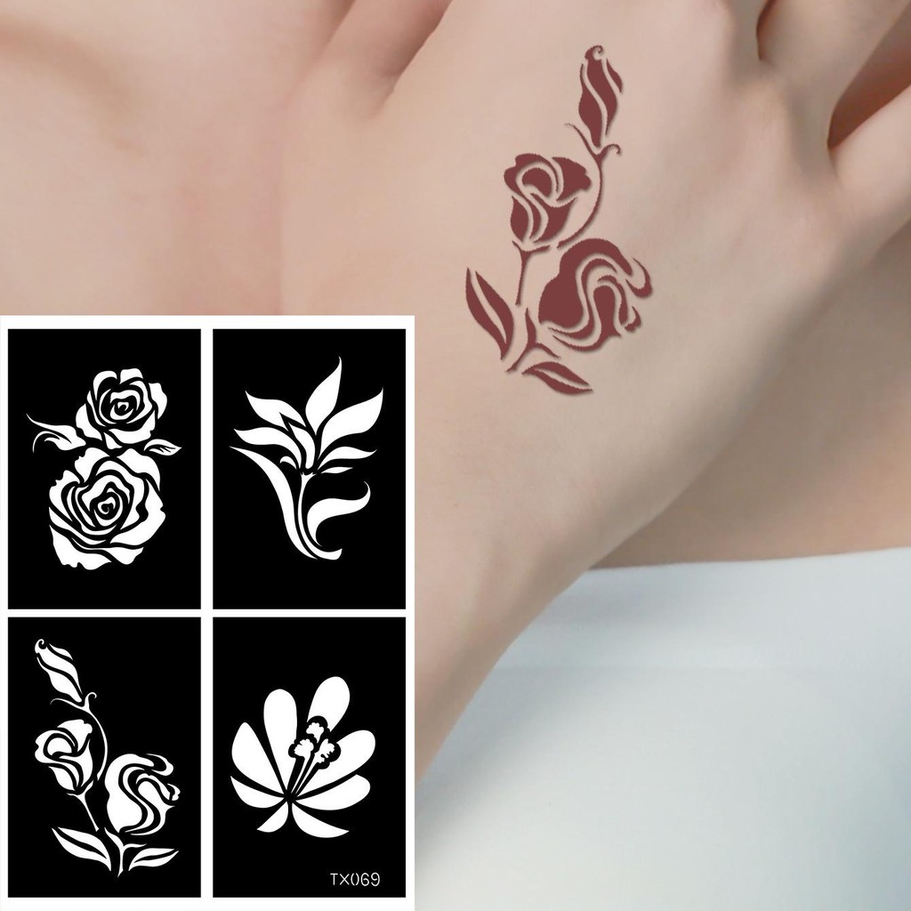 Henna Tattoo Stencils Leaf การ์ตูนขนาดเล็ก Tattoo แม่แบบสําหรับเด็กผู้หญิงมือ Face Tattoo