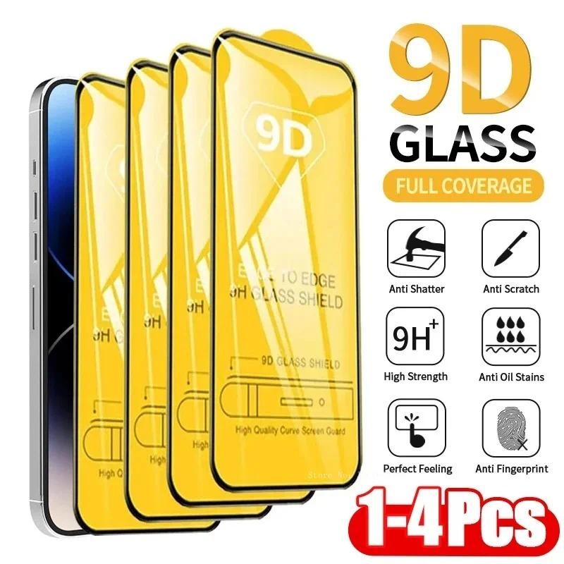 1-4Pcs HD 9Dคลุมทั้งหมด9H Ultra Clear Screen ProtectorกระจกนิรภัยสําหรับiPhone 17 16 15 14 13 12 11 Pro Max Air XR X XS Max 7 8 Plus SEกระจกนิรภัยป้องกันหน้าจอ อากาศ