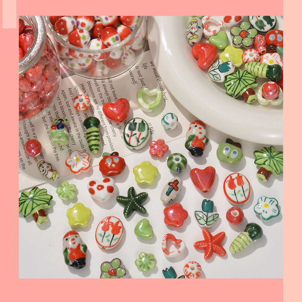[JIN] สินค้าใหม่การ์ตูน Santa Apple Love ลูกปัดหลวม, diy Handmade เซรามิคลูกปัด,เครื่องประดับอุปกรณ์เสริมพร้อมสต็อกขายส่ง