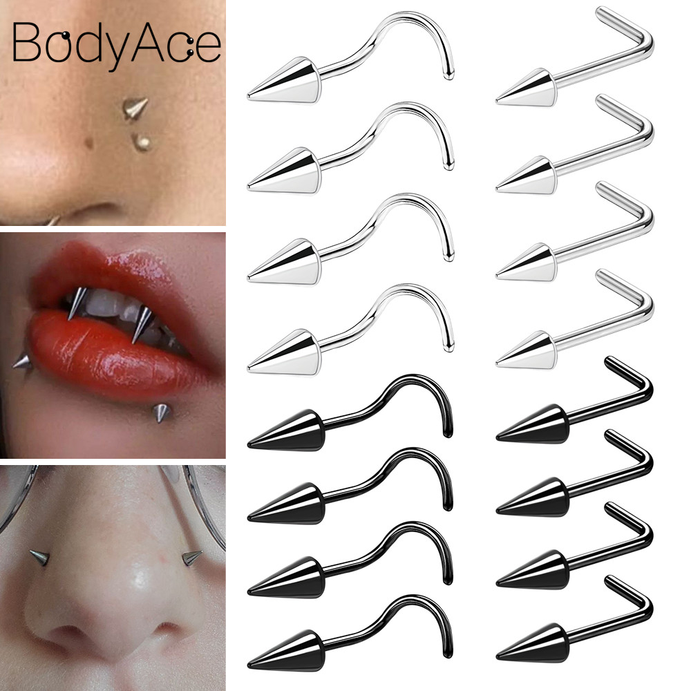 Bodyace จิวเจาะจมูก สเตนเลส ทรงกรวย ยาว สีเงิน 20 กรัม 1 ชิ้น